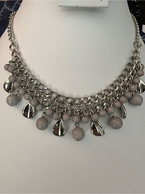 Paparazzi Grey Bead and Silver Chain Statement Necklace
